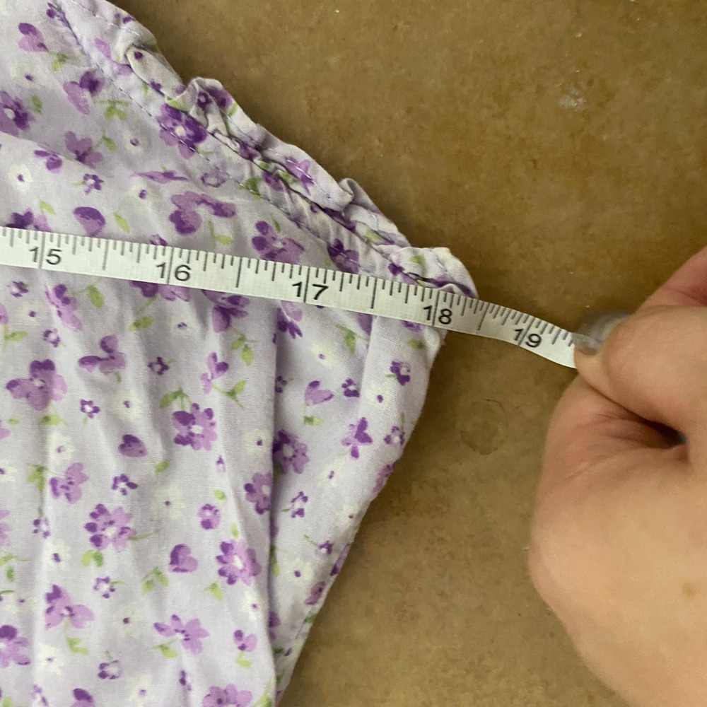Carole Hochman Small 100% Cotton Purple Ruffle Floral Print Henley PJ Dress - Picture 6 of 7